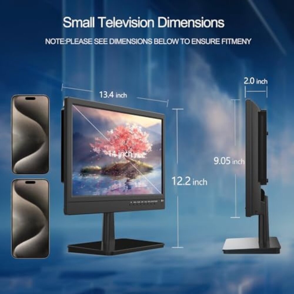 ZOSHING 14" 1080P screen TV,Small TV with freeview Reception and Aerial,TV Two P